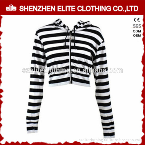 Top Selling Fashion Black And White Stripe Crop Hoodie Women